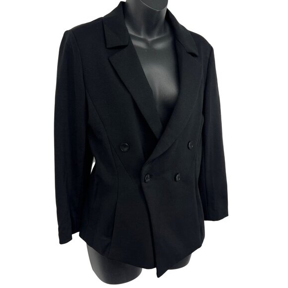 Emporio Armani Black Double Breasted Blazer Women Size 44 Modal Work Career New - Picture 2 of 8